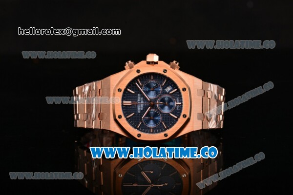 Audemars Piguet Royal Oak 41MM Chrono Miyota Quartz Full Rose Gold with Blue Dial and White Stick Markers - Click Image to Close